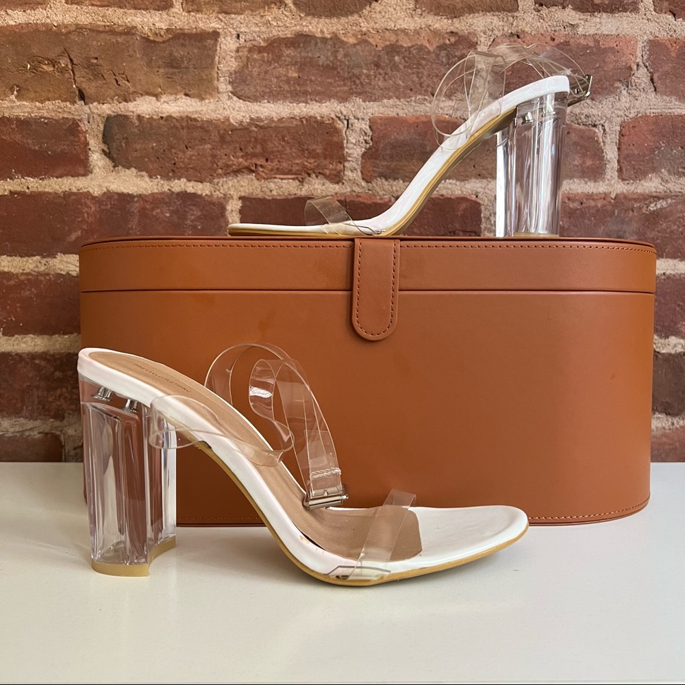 Clear Block Heel Strappy Sandal